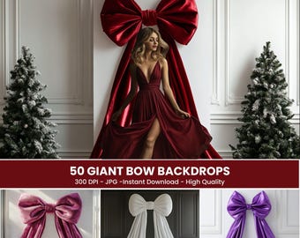 Red Giant Bow Backdrop: Elegant Celebration Photo Overlay (Digital Download)