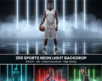 200+ sportneonlichtachtergrond Podium en sportmistoverlays, veldlichteffecten voor basketbal, honkbal, voetbal, hockey en volleybal