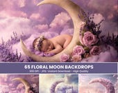 Floral Moon Digital Backdrop: Newborn Photography Overlay (JPG)