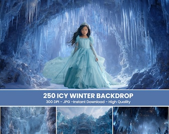 250 Icy Winter Backdrops, Snow Woodlands Photography, Frozen Wonderland Photo Backgrounds (JPG)