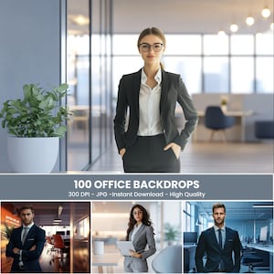 Modern Office Digital Backdrops for Professional Headshots and Business Portraits, Zoom Backdrop Overlay with Blurred, Elegant Design