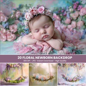 Newborn Floral Swing Studio digital background, pink blossoms, tree, flowers, newborn photoshop composite, newborn, toddler, soft pink tones