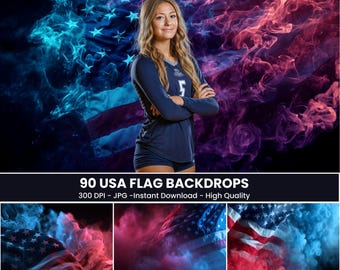 Bandeira dos EUA: pôster esportivo com fumaça e neblina (download digital)