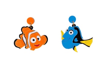 Nemo och Dory örhängen i metakrylat och rostfritt stål