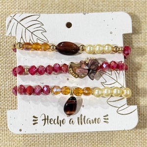 Set de Pulseras Hechas a Mano con Cuentas de Cristal y Detalles en Ámbar