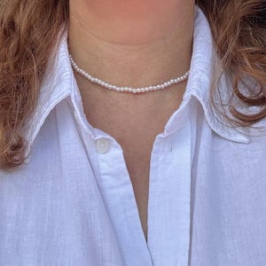 Akoya Pearl Choker Necklace: Minimalist Bridal Jewelry, Gold-Plated Chain