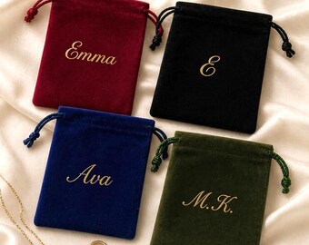 Personalized Velvet Jewelry Pouch, Custom Name Keepsake Bag, Luxury Small Bag