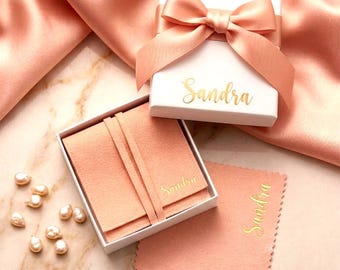 Personalized Jewelry Packaging Gift Set, Pink Bow, Bridesmaid Gift, Name Box Pouch Cloth Pack