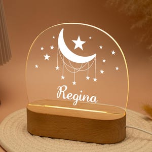 Aangepast nachtlampje maan en ster, gepersonaliseerd nachtlampje wolken met babynaam, decor kinderkamer, nachtlampje babyslaapkamer, cadeaus babyshower