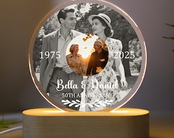 Lámpara de noche personalizada con foto de antes y ahora, lámpara LED para el 50 aniversario, recuerdo de bodas de oro, regalo de aniversario para padres, regalo de Navidad