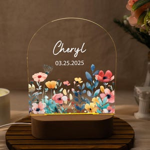 Custom Floral Night Light for Baby Girls, LED Nursery Lamp, Birthday Gift, Toddler Bedside Night Light, Baby Shower Gift, Christmas Gifts