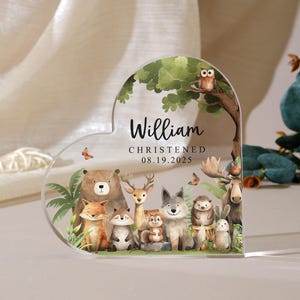 Personalized Christening Gift, Safari Animals Acrylic Plaque for New Baby, Christening Keepsake Gift, Baptism Gift with Name, Christmas Gift