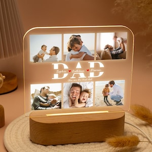 Personalized Father&#39;s Day Gifts,Custom Photo Collage Night Light,Birthday Gifts for Dad Grandpa,Gift from Daughter,LED Light with Kids Names