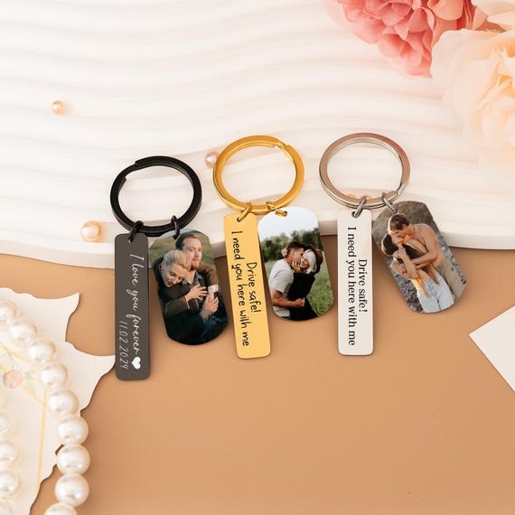 Personalized Dad Photo Keychain With Text, Father's Day Gifts for