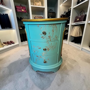 turquoise and gold dresser Gold Dresser with Turquoise Blue Stencils - Contemporary