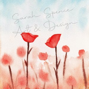 Poppy Field Watercolor Art Print / Original Poppy Flower Watercolor Painting / Poppy Field Art / Poppies Under Blue Sky Art Print