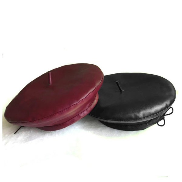 Vegan Leather Beret in Burgundy