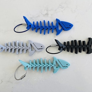 Shark keychain flexible fish bone keychain ocean themed accessory fun fidget keychain gift for shark lovers unique keychain