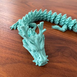 Blue Dragon Sculpture - Flexible Articulated Crystal Resin Decor, Modern Desk Art, Geometric Dragon Statue, Unique Gift for Art Lovers