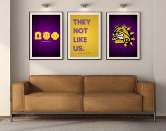 Omega Psi Phi Art Print – Purple Gold Greek Lettering (Digital Download)
