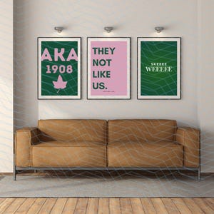 Rosa und Grün AKA Sorority Poster - Divine 9 Schwarz Griechische Kunst für Studenten, HBCU Dekor, College Zimmer Dekor, grünes Efeublatt Design