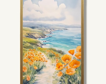 California Coast Art Print Big Sur Watercolor Painting Landscape Poster Nature Artwork Coastal Wall Decor
