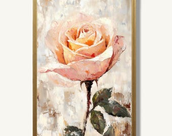Rose Wall Art Print Blush Pink Floral Oil Painting Romantic Farmhouse Decor