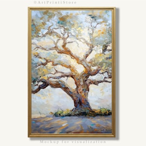 Oak Tree Art Print Landscape Oil Painting Minimalist Southern Artwork Rustic Botanical Poster Impressionistic Wall Decor