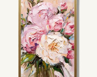 Peony Floral Wall Art Print Botanical Oil Painting Style Flower Artwork for Modern Decor