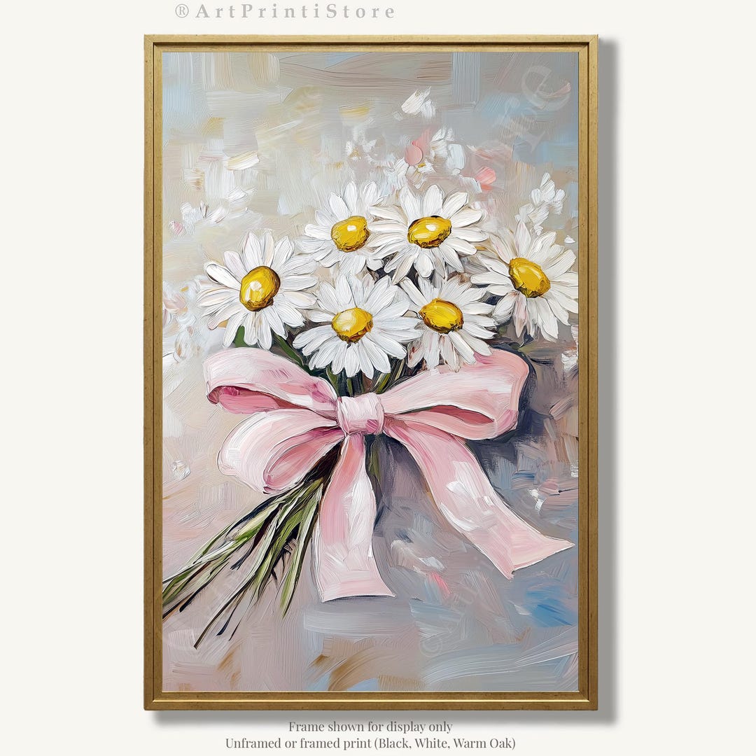 Daisy Art Print Botanical Oil Painting Floral Poster Pastel Artwork ...
