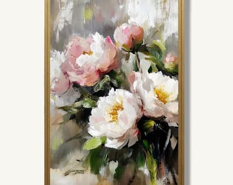 Peony Art Print Floral Oil Painting Botanical Poster Modern Farmhouse Wall Decor