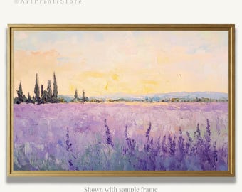 Provence Lavender Field Oil Painting Print on Paper French Country Landscape Artwork Farmhouse Wall Art Decor