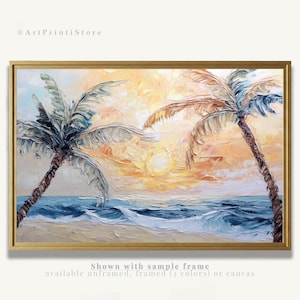 Florida Palm Art Print Beach Oil Painting Tropical Landscape Artwork Coastal Sunset Poster Oceanic Summer Wall Decor