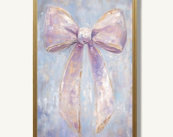 Pink Bow Wall Art Print In Oil Painting Style Coquette Artwork For Wall Decor