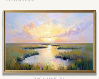 Lowcountry Marsh Landscape Oil Painting Print on Paper Sunset Tidal Creek Artwork Coastal Wall Art Decor