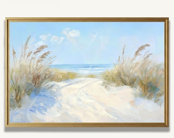 Beach Dunes Wall Art Print Ocean Oil Painting Style Seaside Poster Shore Artwork for Coastal Decor