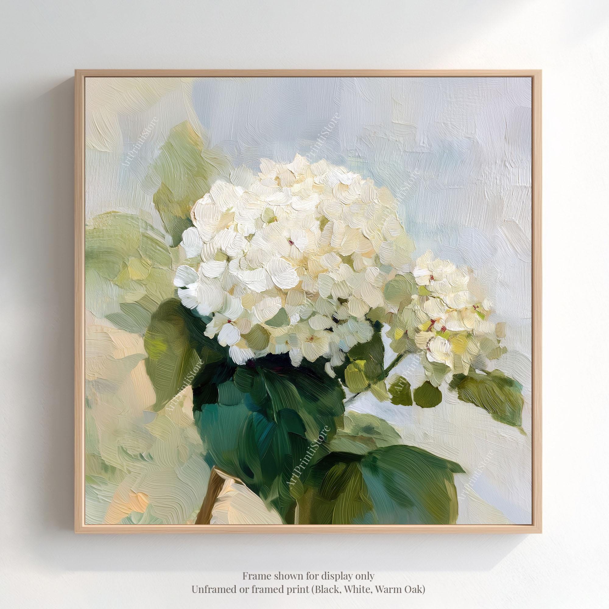 White Hydrangea Bloom Oil Painting Print on Paper Ivory Garden Flowers ...