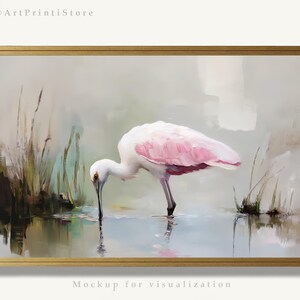 Roseate Spoonbill Art Print Bird Oil Painting Tropical Wildlife Artwork Nature Wetland Poster Pastel Tone Wall Decor