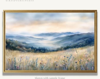 Great Smoky Mountains Watercolor Print on Paper Misty Blue Ridge Wildflower Landscape Artwork Nature Wall Art Decor
