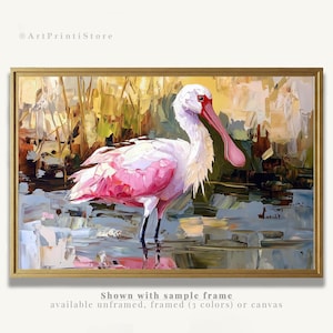 Roseate Spoonbill Art Print Bird Oil Painting Coastal Wildlife Artwork Nature-Inspired Wetland Wall Decor