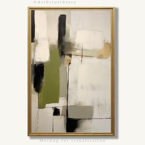 Japandi Art Print Abstract Wall Art Earthy Neutral Oil Painting Green and Black Artwork Minimalist Modern Home Decor