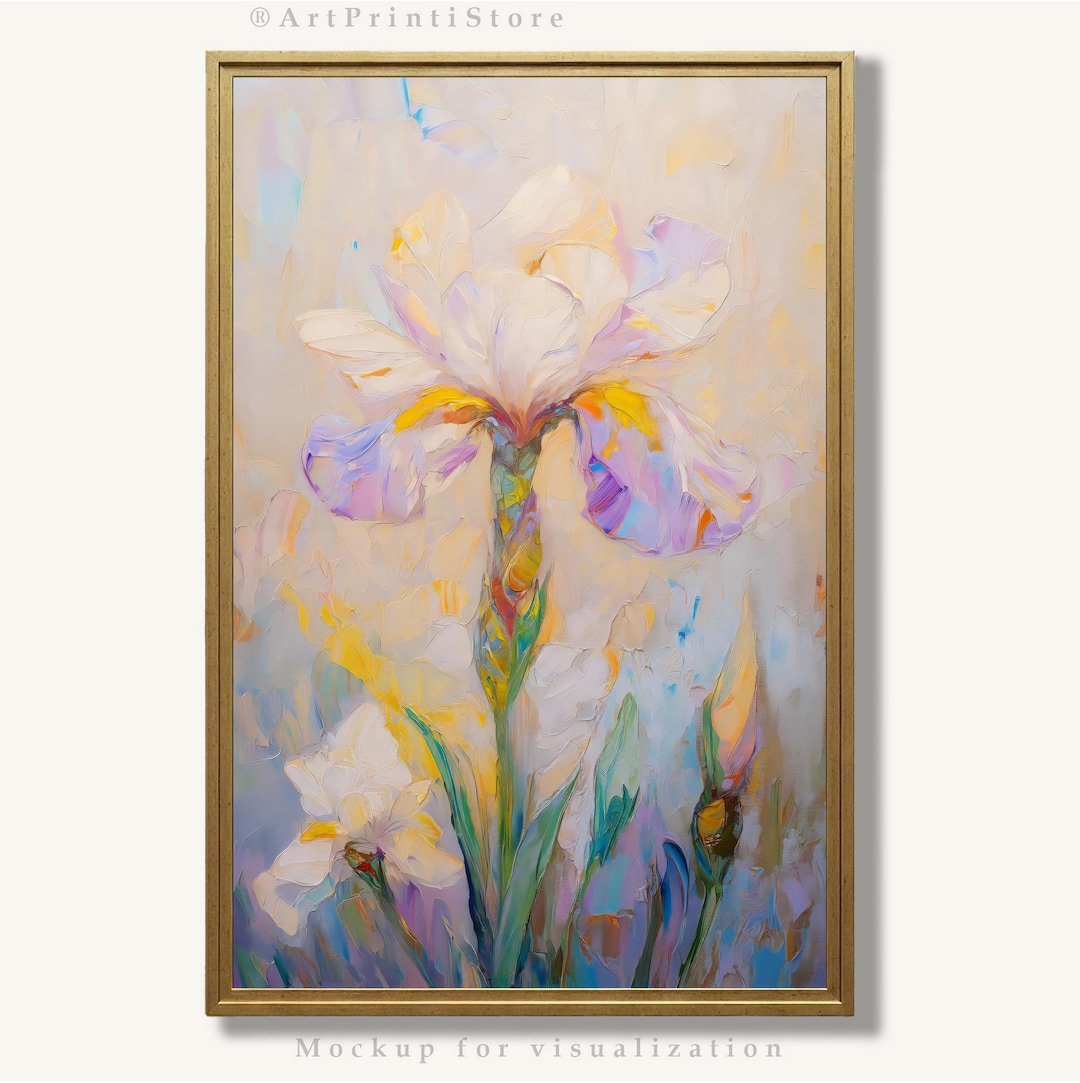 Iris Flower Art Print Floral Oil Painting Colorful Botanical Artwork ...