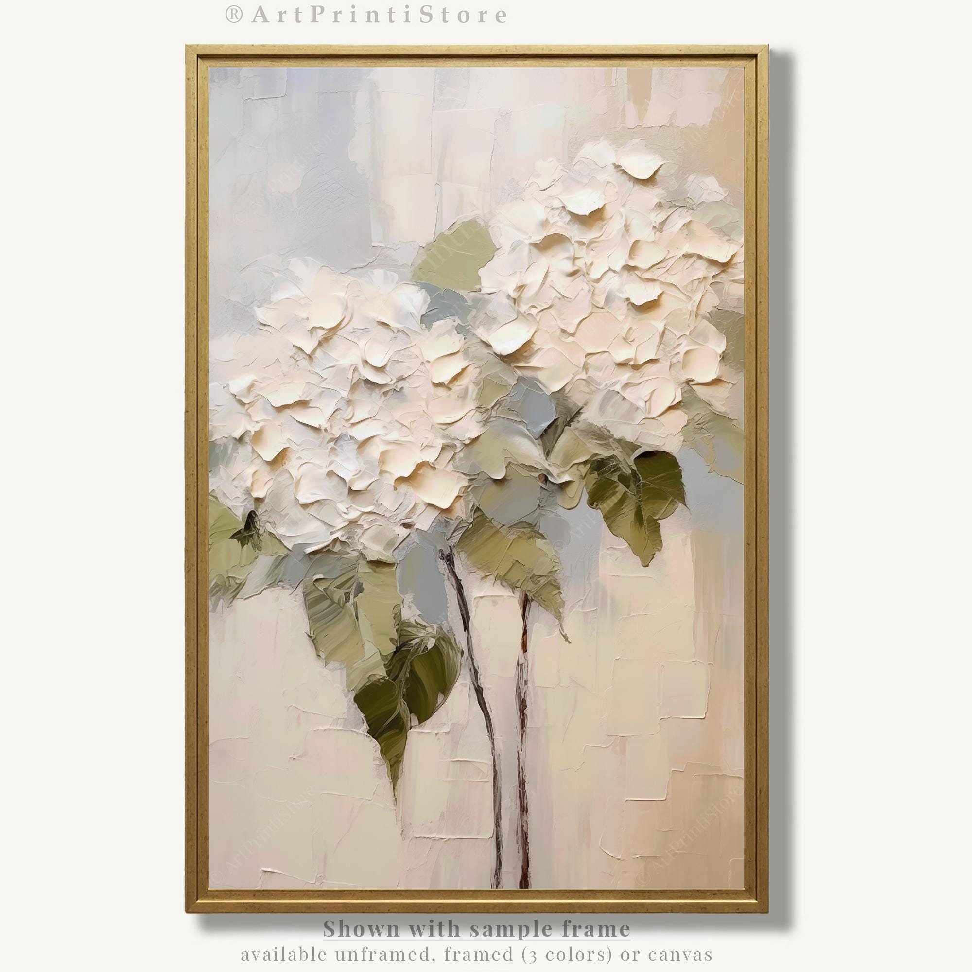 Hydrangea Wall Art Print White Hydrangea Floral Oil Painting Neutral ...