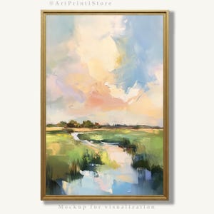 Marsh Oil Print Charleston Wall Art Coastal South Carolina Artwork Pastel Landscape Painting Marshland Wildlife Wall Decor