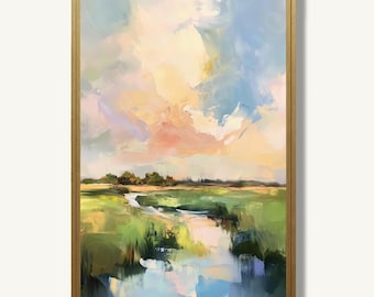 Marsh Oil Print Charleston Wall Art Coastal South Carolina Artwork Pastel Landscape Painting Marshland Wildlife Wall Decor