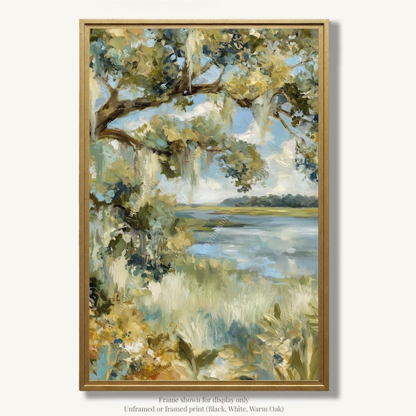 Oak Tree Spanish Moss Oil Painting Print on Paper Lowcountry Landscape Artwork Coastal Wall Art Decor