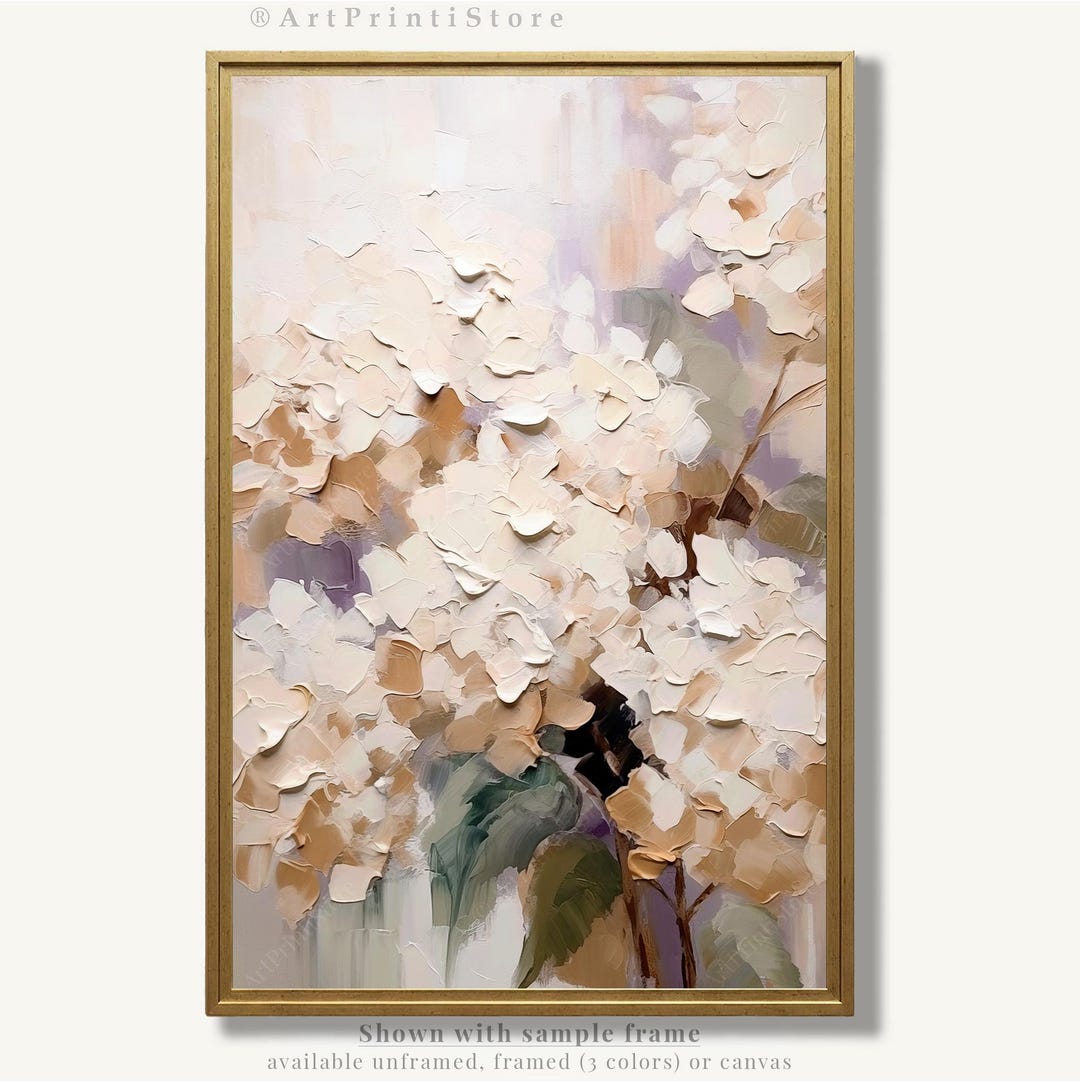 Hydrangea Art Print Botanical Oil Painting Floral Poster Muted Artwork ...