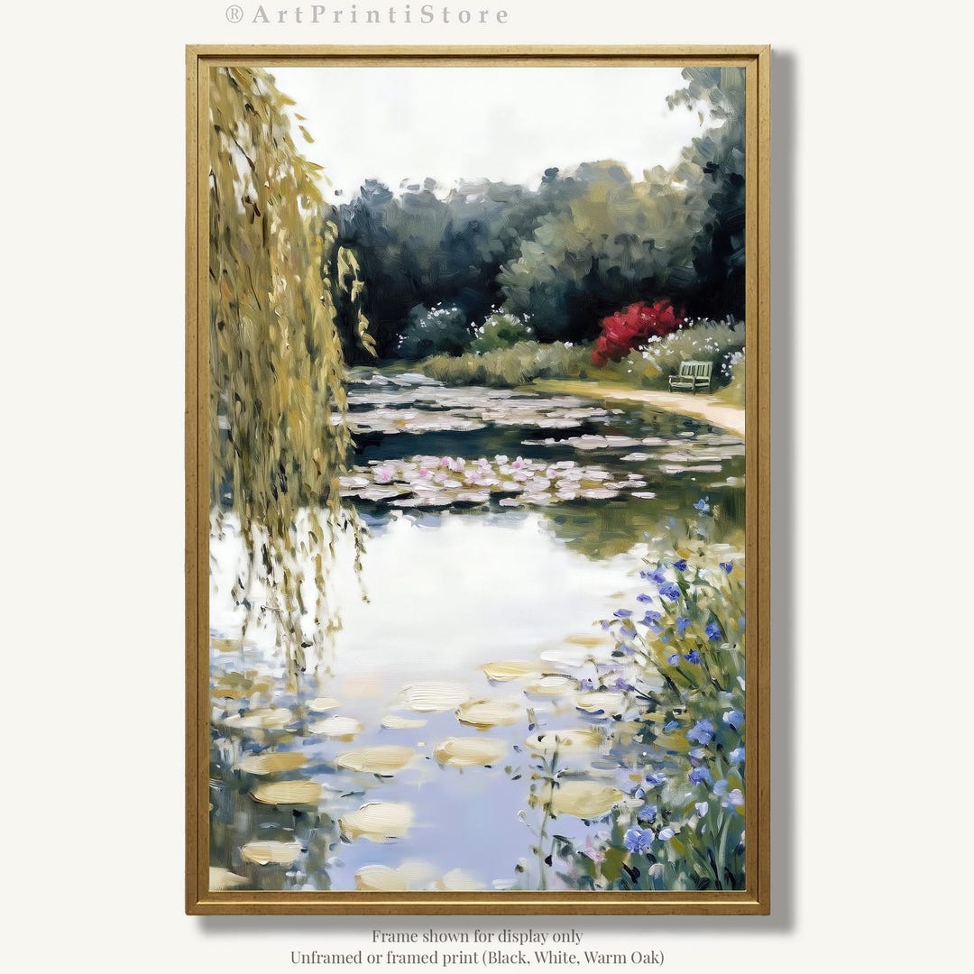 Water Lily Pond Wall Art Print Floral Oil Painting Style Nature Artwork ...