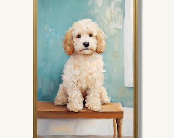 Goldendoodle Art Print Pet Portrait Oil Painting Dog Poster Puppy Artwork Modern Wall Decor