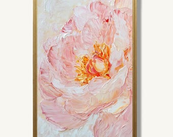 Pink Peony Art Print Floral Oil Painting Botanical Poster Modern Artwork Minimalist Wall Decor